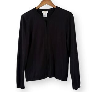 VTG Talbots Cardigan Womens L Black Hidden Hook and Eye Closure Career Office